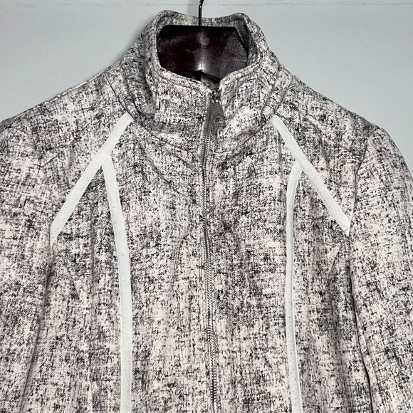 Guess Coat Womens Med White Grey Speckled Hooded Jacket Warm Full Zip Moto - Picture 4 of 16